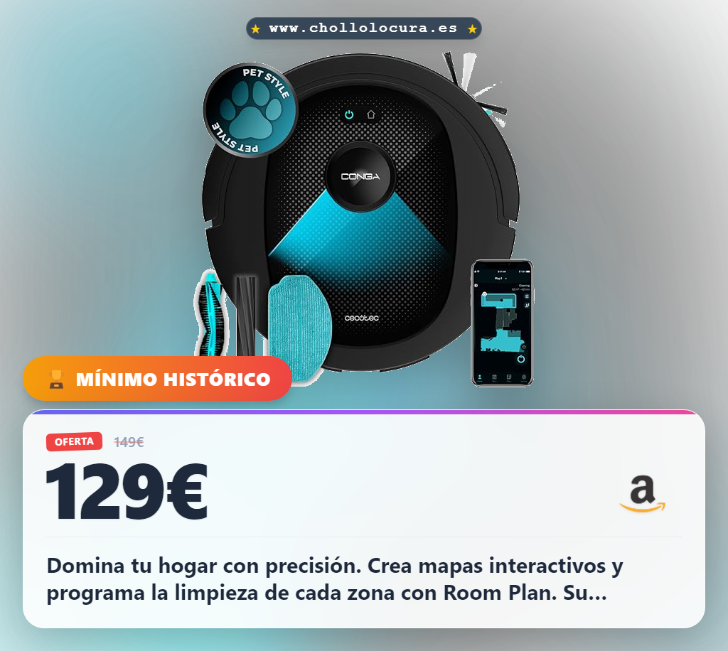 Consigue el Cecotec Conga 8490 Ultimate Ultra Power. Domina tu hogar con mapeo láser y ultra potencia.