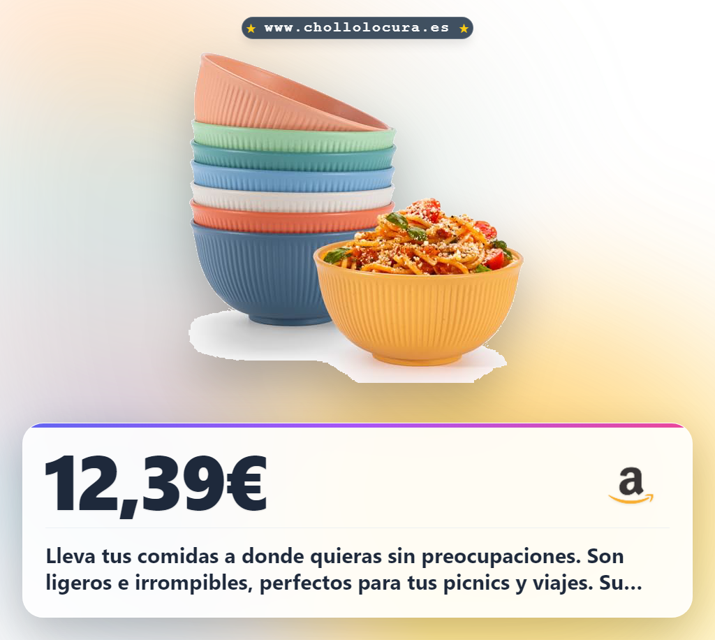 Aprovecha este juego de 8 cuencos de plástico irrompibles y ligeros para camping y lavavajillas.