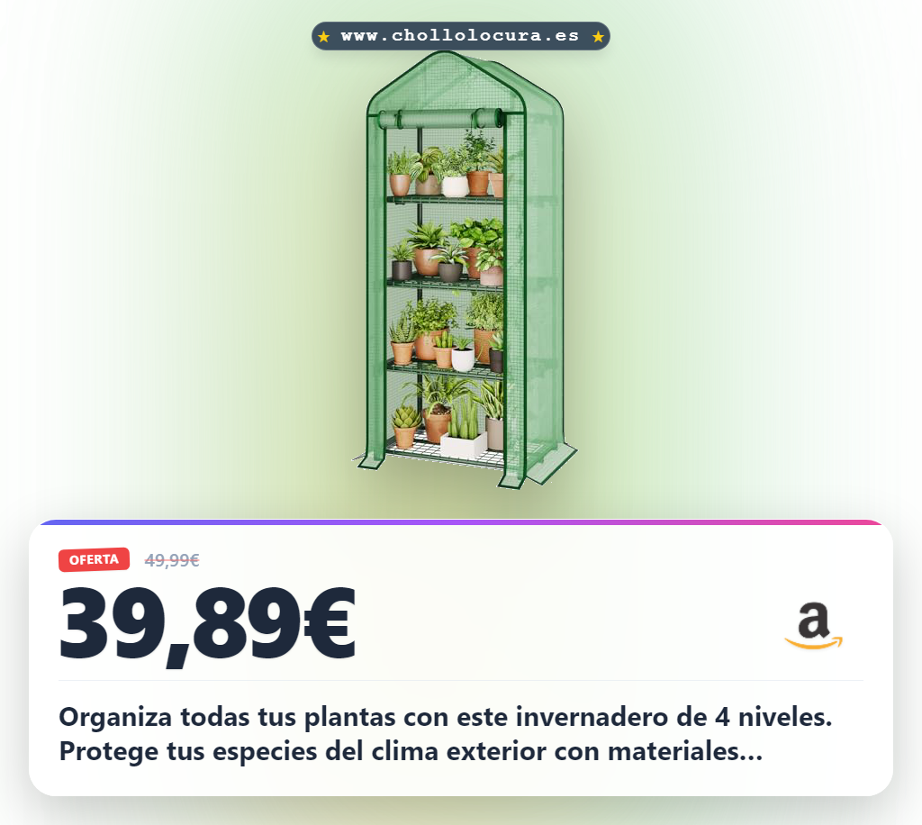 Aprovecha este invernadero exterior Bamworld de 4 niveles para terraza y jardín. Estructura robusta y fácil montaje al mejor precio del año.