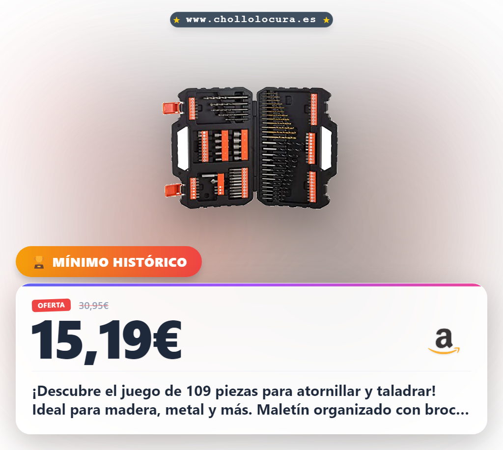 ¡Juego de 109 piezas para atornillar y taladrar: madera, metal, titanio y más! (Maletín, brocas profesionales)