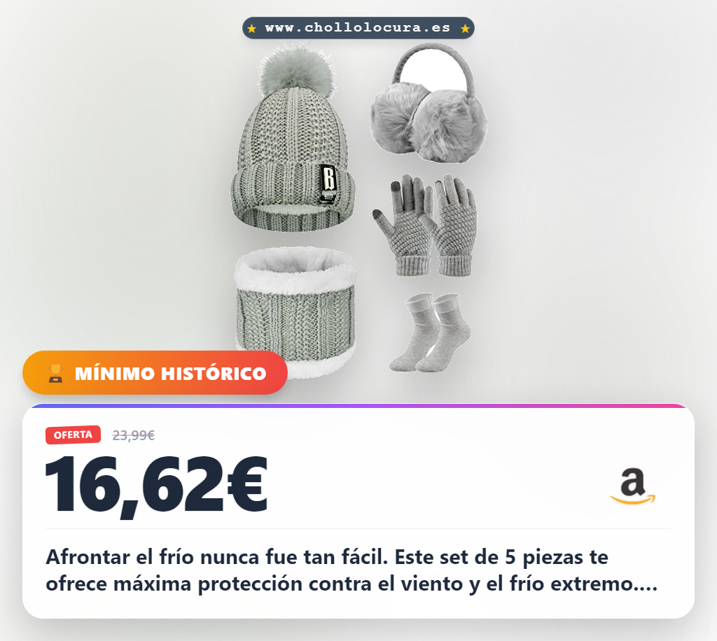 Descubre set invierno 5 piezas: gorro, bufanda, guantes, orejeras y medias para máxima protección contra el frío al mejor precio.