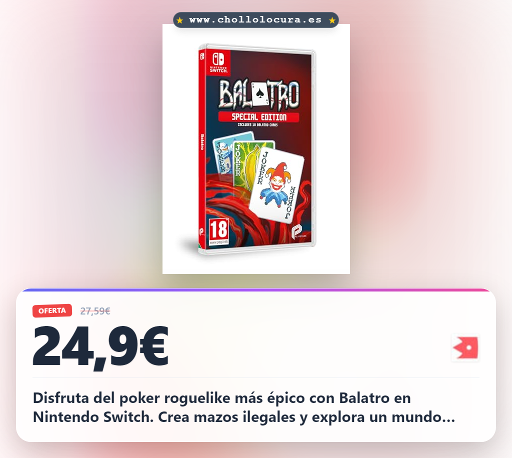 Disfruta del poker roguelike Balatro en Nintendo Switch con cartas y estrategia al mejor precio de chollo