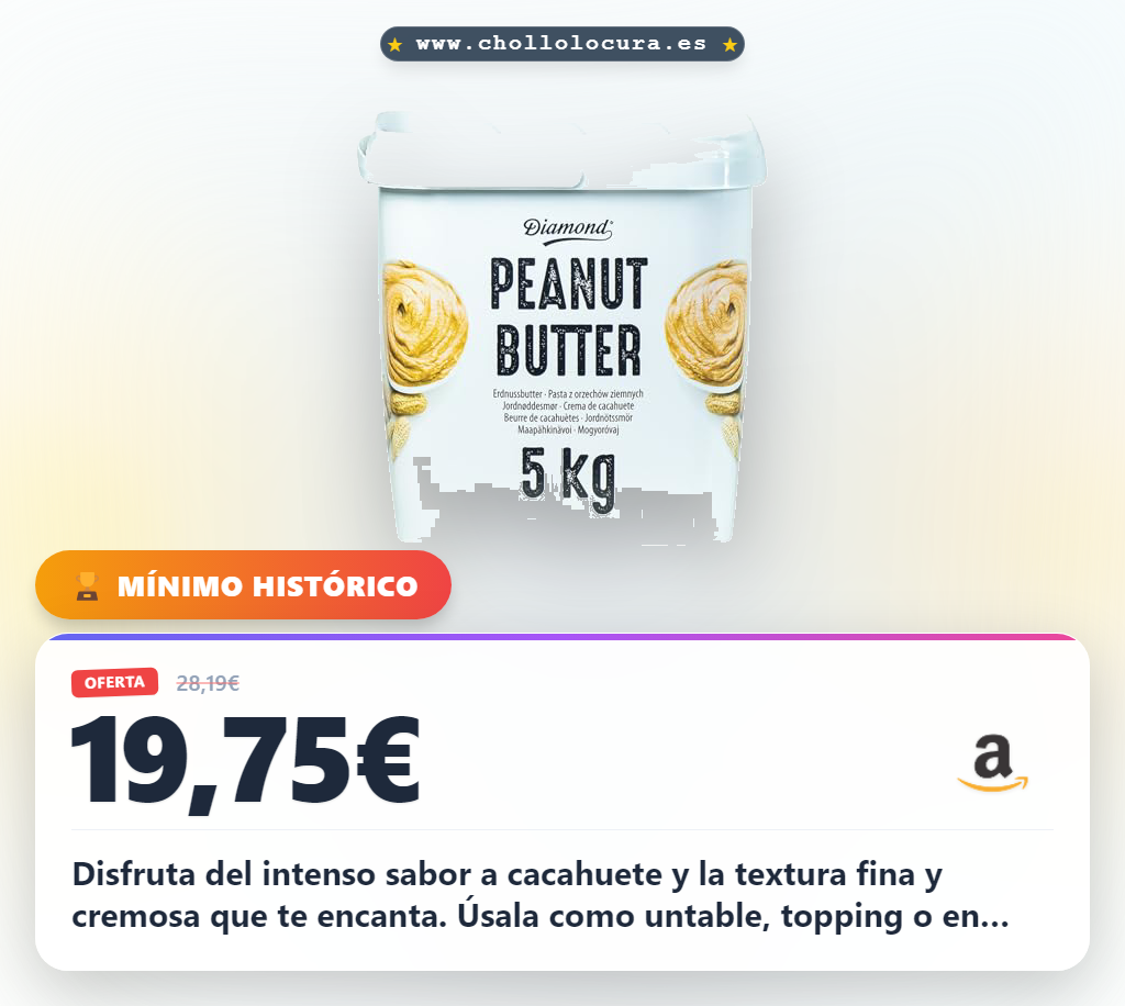 Llévate la mantequilla de cacahuete Diamond 5 kg al mejor precio. Sabor intenso a nuez, vegana y sin trozos para hornear.