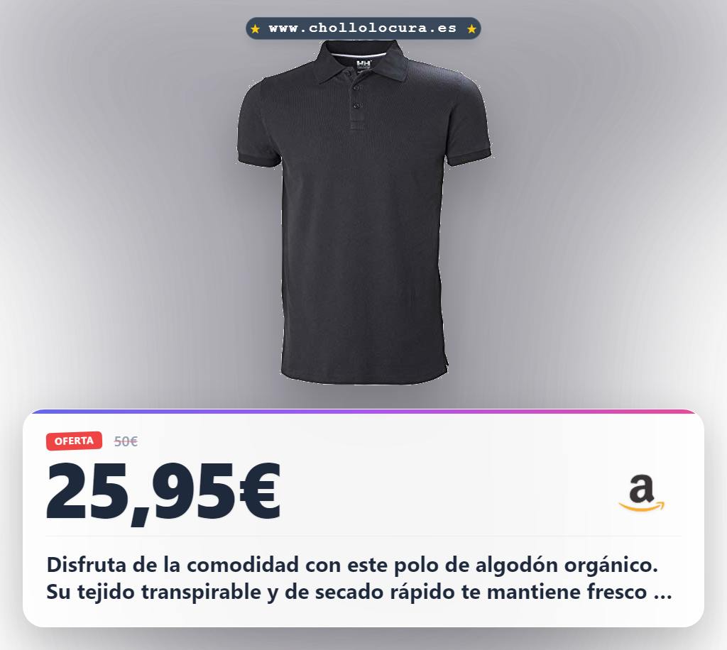 Disfruta el Polo Crew Helly Hansen en algodón orgánico: fresco, transpirable y de secado rápido en oferta.