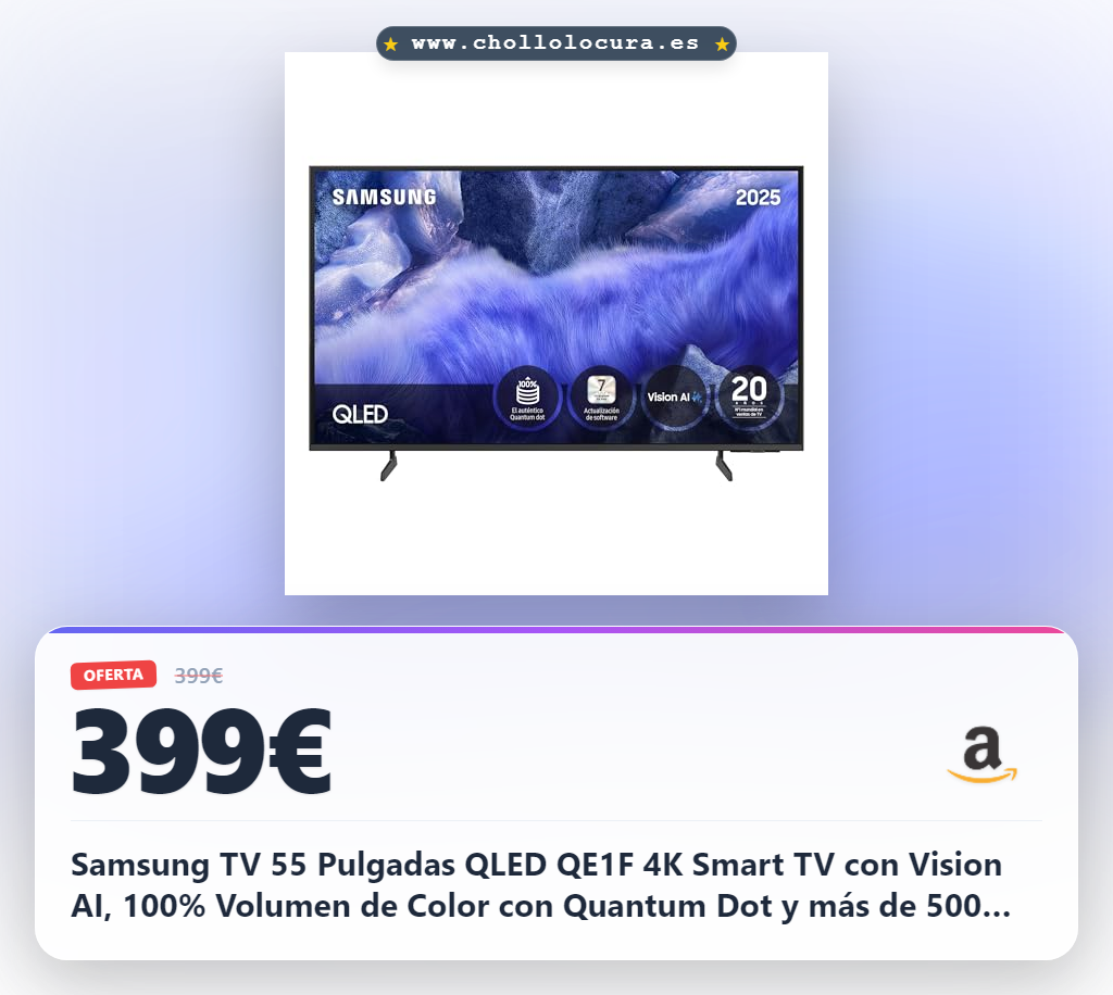 Samsung TV 55 Pulgadas QLED QE1F 4K Smart TV con Vision AI, 100% Volumen de Color con Quantum Dot y más de 500 Canales TV Plus