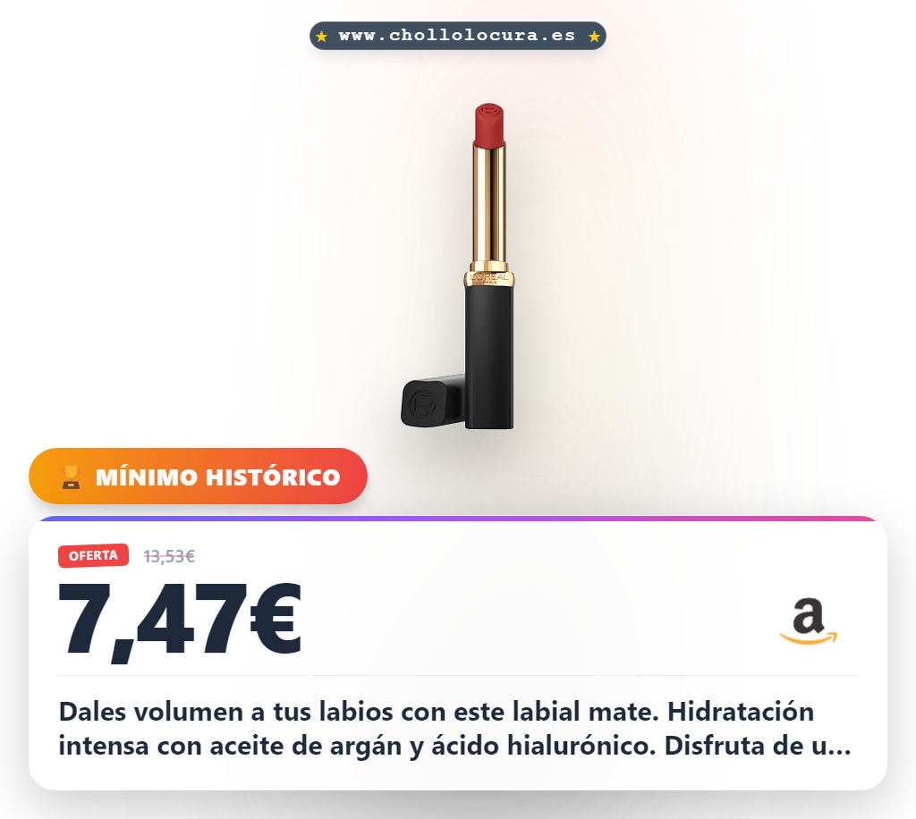Consigue el labial Color Riche Volume Matte L'Oréal Paris 2010 LAPRUNE con hidratación de Argán y Ácido Hialurónico