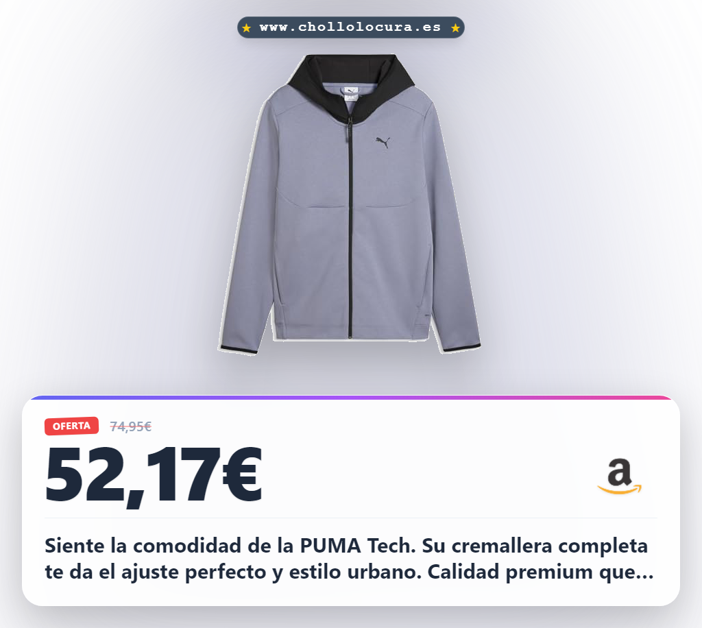 Consigue la sudadera con capucha PUMA Tech con cremallera completa DK al mejor precio de oferta