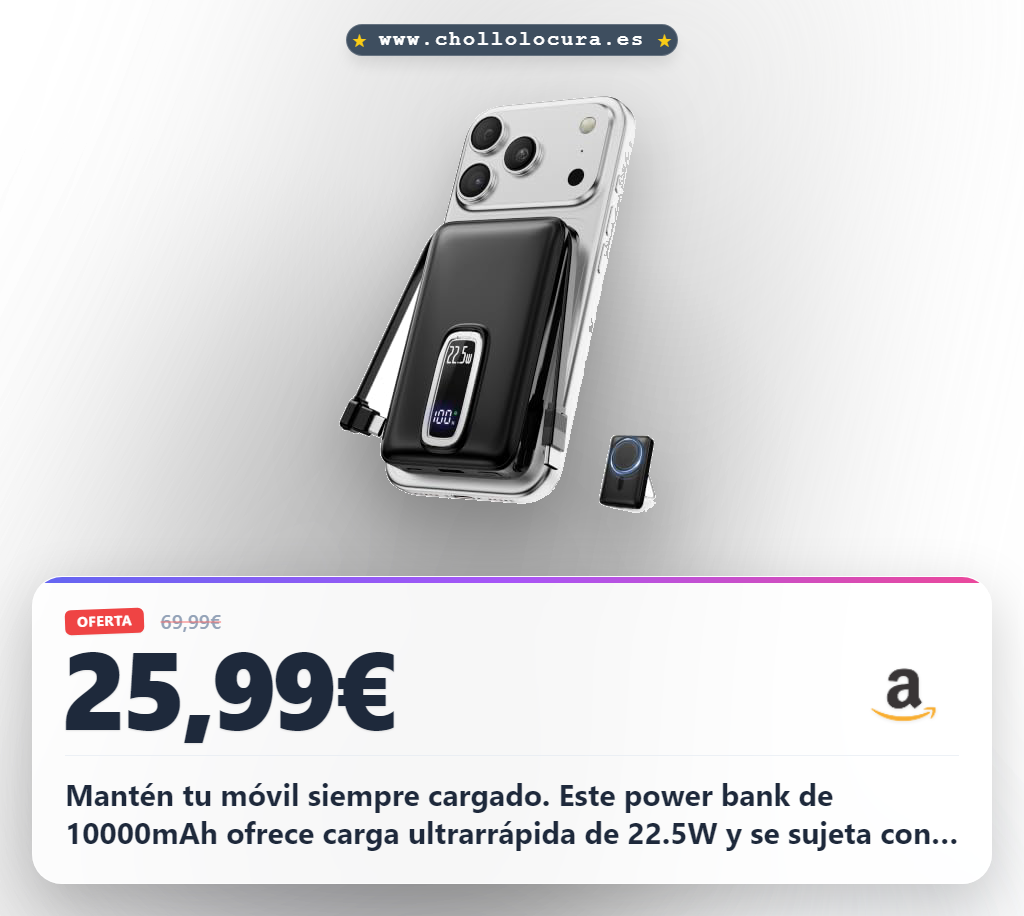 Logra este Power Bank MagSafe de 10000mAh para iPhone con carga rápida 22.5W y soporte plegable al mejor precio