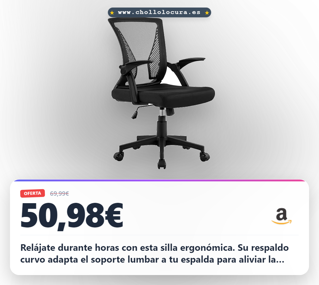 Aprovecha la silla de oficina Yaheetech ergonómica negra con reposabrazos abatibles y soporte lumbar al mejor precio