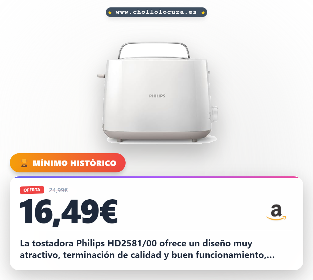 Philips Daily HD2581/00 -Tostador 830 W, Doble Ranura, Color Blanco
