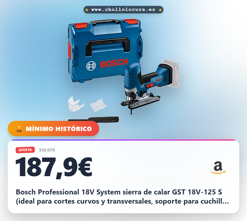 Bosch Professional 18V System sierra de calar GST 18V-125 S (ideal para cortes curvos y transversales, soporte para cuchilla SDS, incl. 1 hoja de sierra, set de aspiración, en L-BOXX)