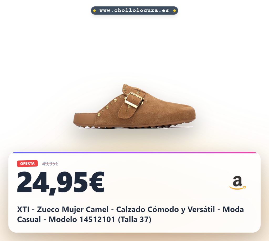 Adquiere el Zueco Mujer XTI Camel con suela bio al mejor precio. Versátil y cómodo (Modelo 14512101).