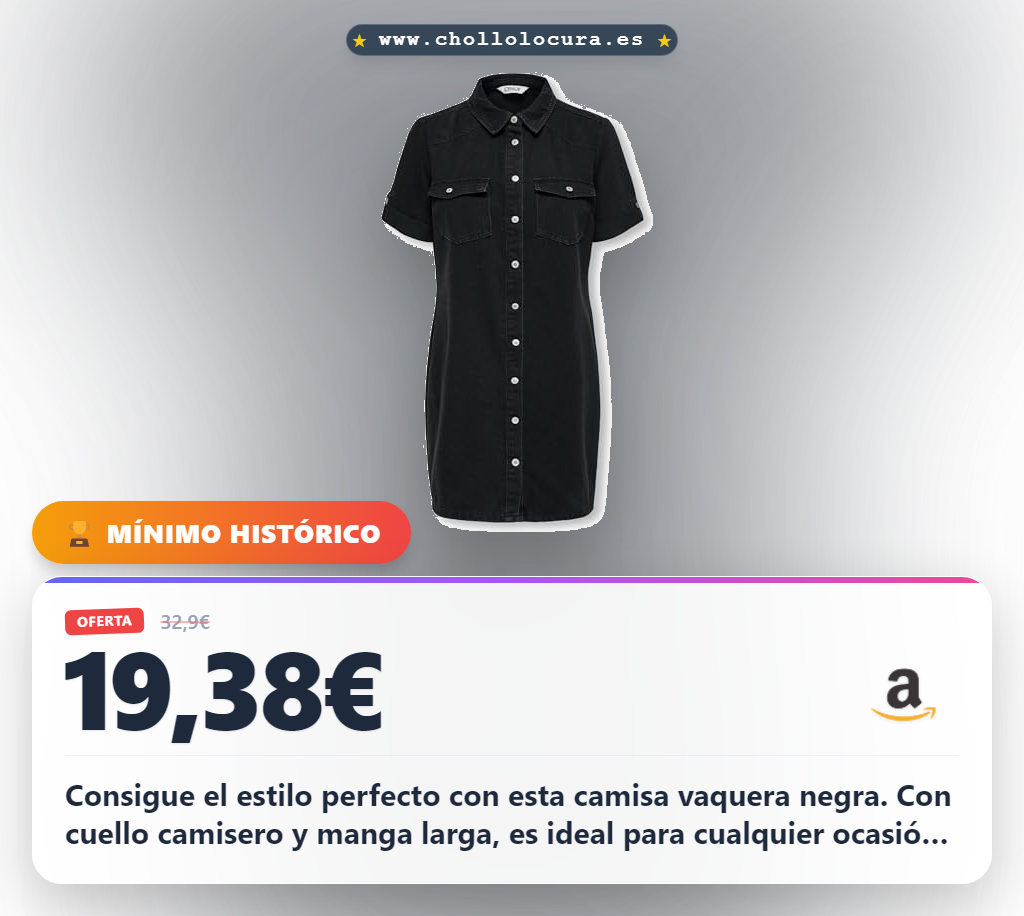 Consigue camisa vaquera Only S/S DNM Negro Lavado con cuello camisero y manga larga al mejor precio