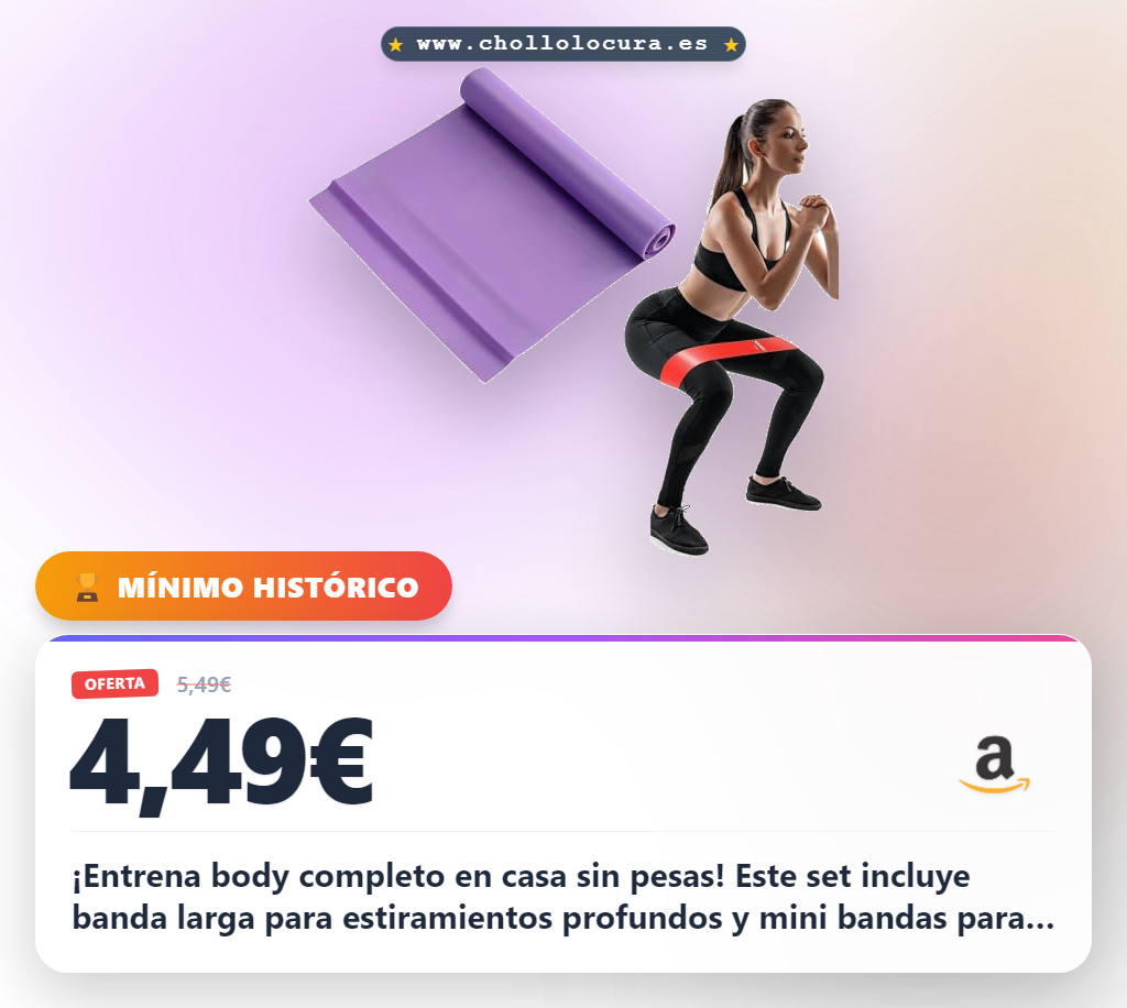 ¡Entrena body completo en casa sin pesas! Este set incluye banda larga para estiramientos profundos y mini bandas para tonificar glúteos y piernas. Son ligeras, duraderas y perfectas para yoga o viajes. Consigue tu rutina fitness ahora.