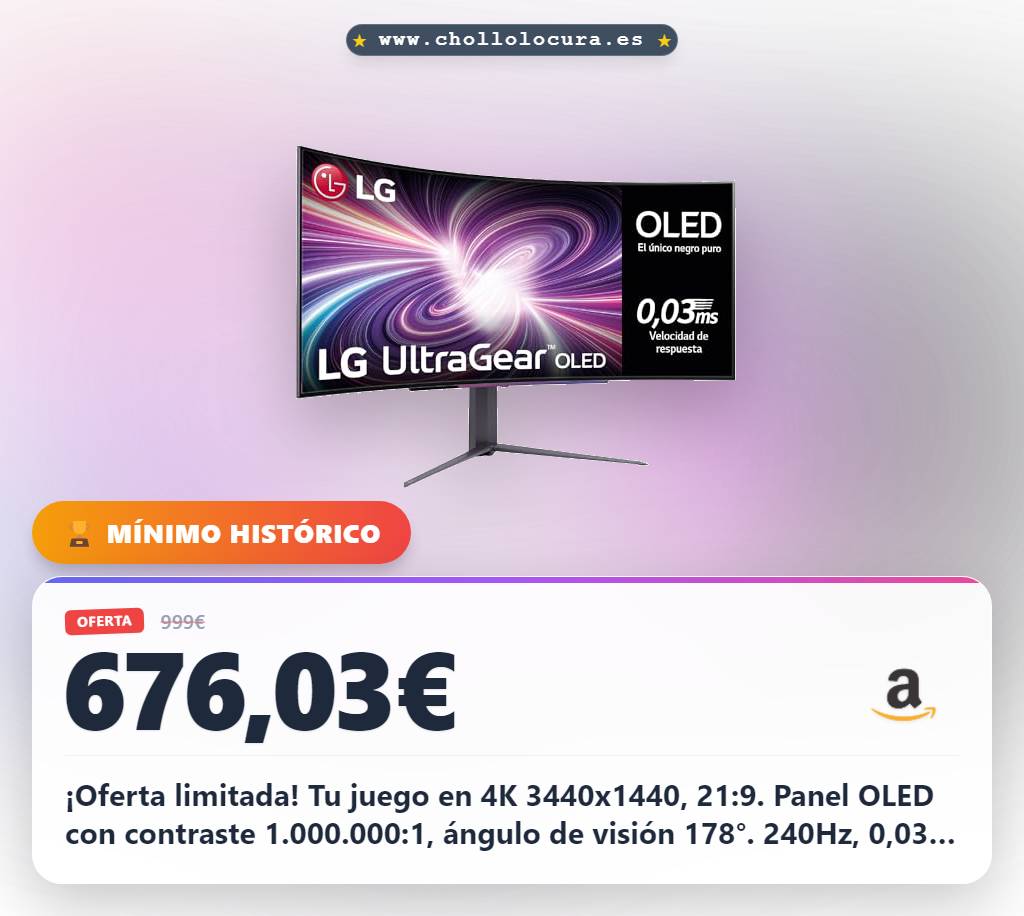 Consigue este Monitor Gaming OLED Curvo LG 45GS96QB-B 240Hz con G-Sync en oferta histórica
