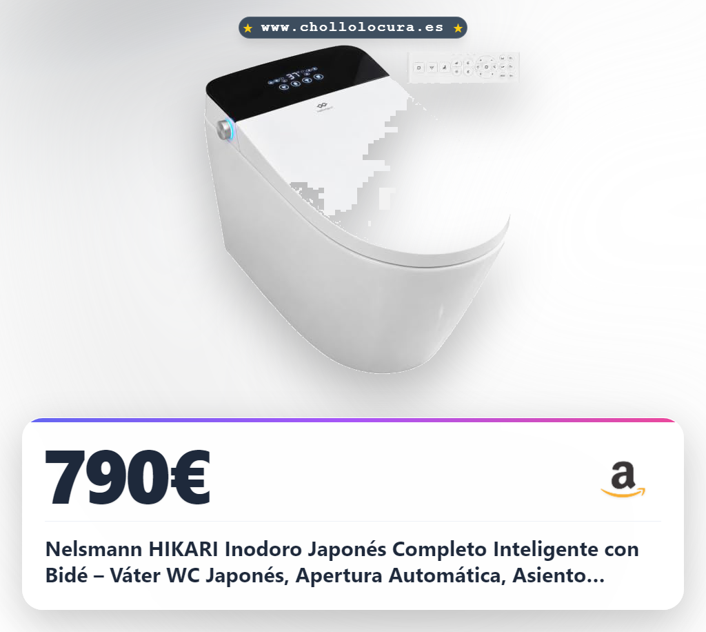 Nelsmann HIKARI Inodoro Japonés Completo Inteligente con Bidé – Váter WC Japonés, Apertura Automática, Asiento Calefactable, Lavado Agua Caliente, Secado, Mando a Distancia, Cisterna Integrada