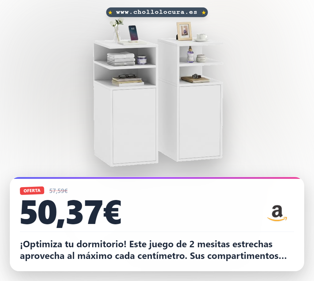 ¡Optimiza tu dormitorio! Este juego de 2 mesitas estrechas aprovecha al máximo cada centímetro. Sus compartimentos abiertos te permiten guardar libros y móviles sin líos. Su estante ajustable te da máxima organización y es súper resistente. ¡Fácil de montar y perfecto para ti!