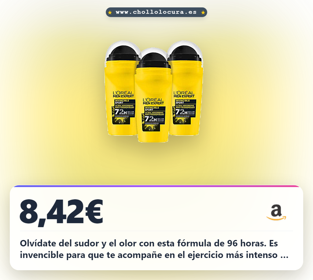 Consigue el desodorante L'Oréal Men Expert Invincible Sport de 96 horas contra el sudor a precio de chollo