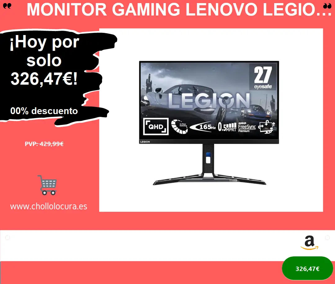 Monitor Gaming Lenovo Legion Y27q-30: 2K QHD, 180Hz y FreeSync Premium para un rendimiento inigualable
