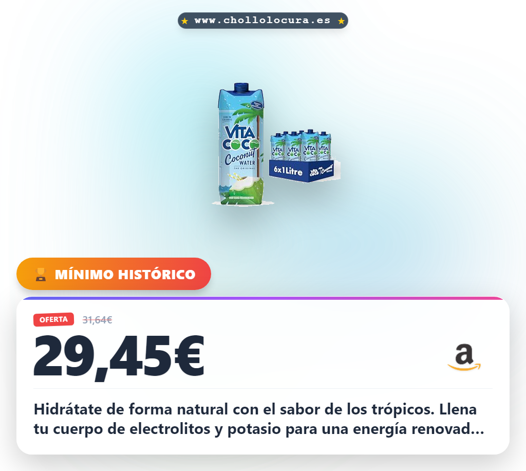 Aprovecha la Vita Coco Agua de Coco Pura con electrolitos y potasio al mejor precio de hidratación natural