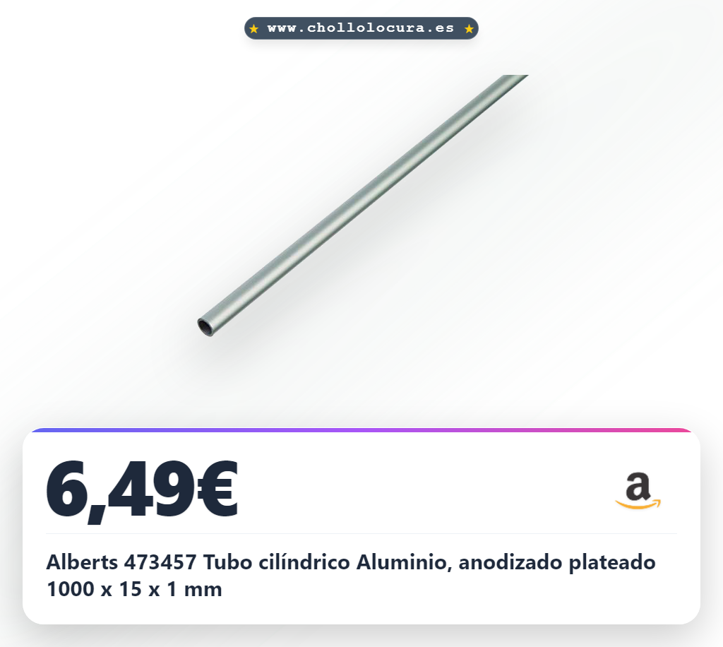 Alberts 473457 Tubo cilíndrico Aluminio, anodizado plateado 1000 x 15 x 1 mm