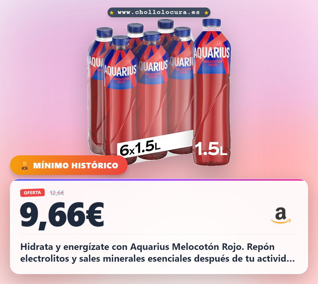Aprovecha Aquarius Melocotón Rojo con sales minerales y electrolitos para hidratarte al mejor precio