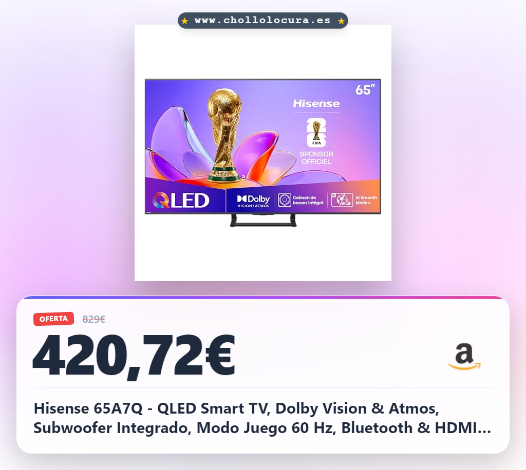 Hisense 65A7Q - QLED Smart TV, Dolby Vision & Atmos, Subwoofer Integrado, Modo Juego 60 Hz, Bluetooth & HDMI 2.1, Compartir en el Televisor, Alexa Built-in & VIDAA Voice