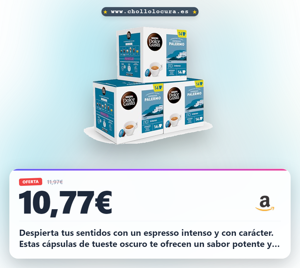 Aprovecha las cápsulas Nescafe Dolce Gusto Espresso Palermo para un café potente al mejor precio de oferta histórica en tu casa.