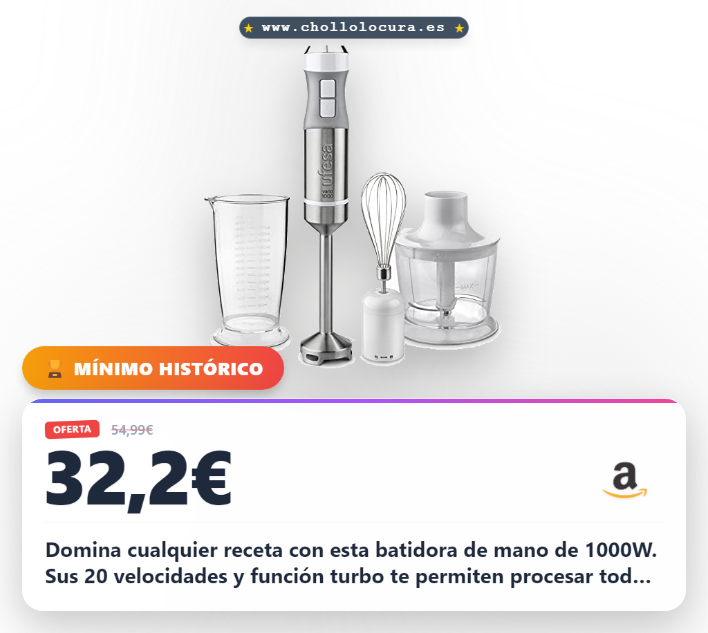 Logra procesar cualquier alimento con la batidora de mano 1000W y cuchillas de acero inoxidable en oferta