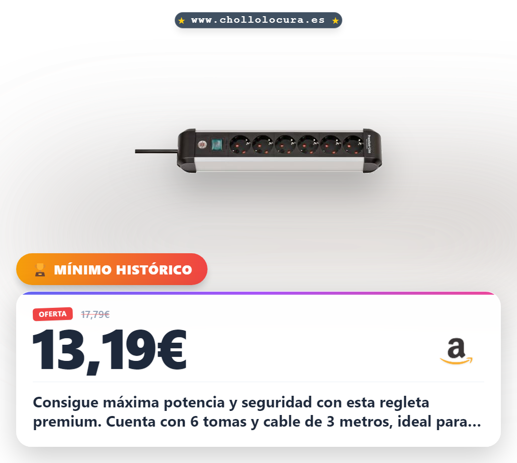 Aprovecha la regleta Brennenstuhl de 6 tomas de aluminio con interruptor y cable de 3m.