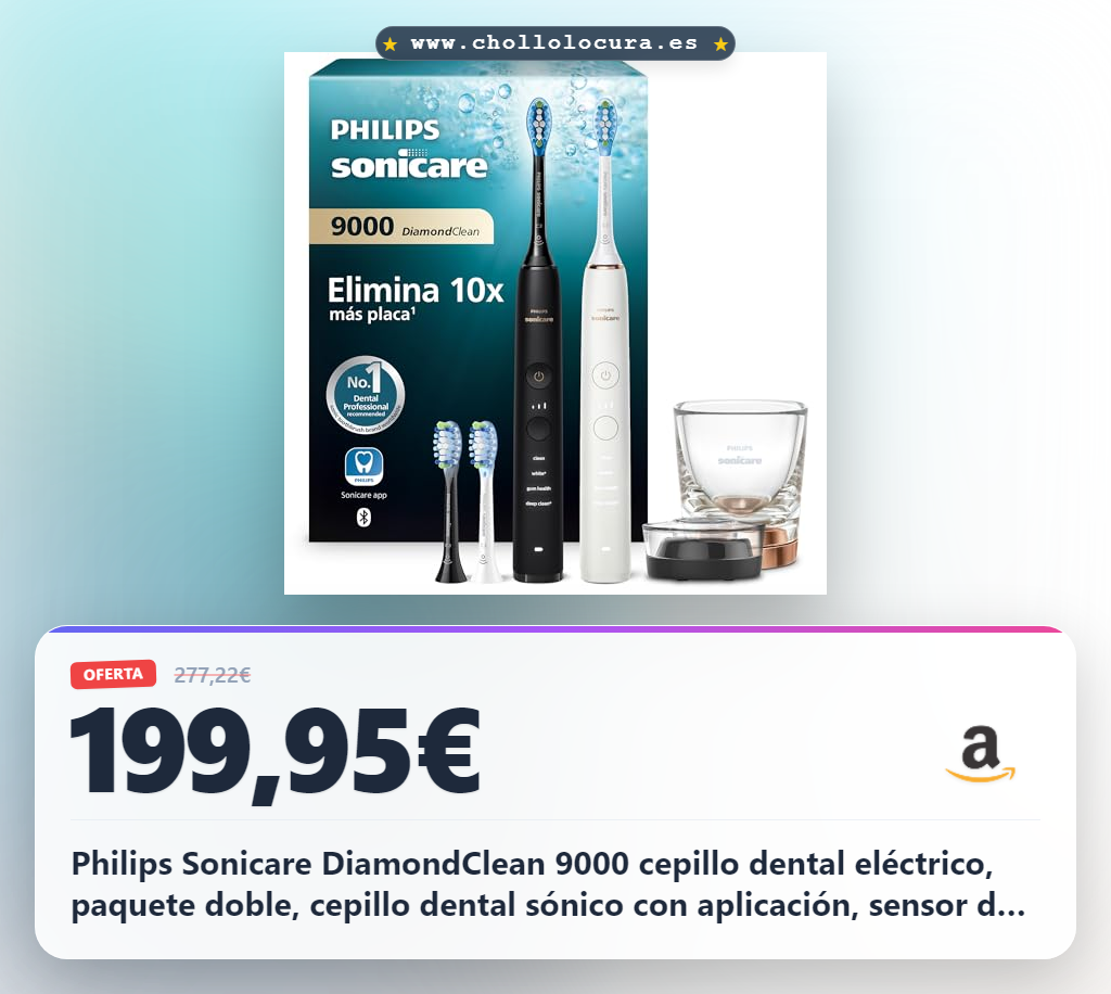 Philips Sonicare DiamondClean 9000 cepillo dental eléctrico, paquete doble, cepillo dental sónico con aplicación, sensor de presión, vaso de carga, negro y oro rosa, modelo HX9914/61