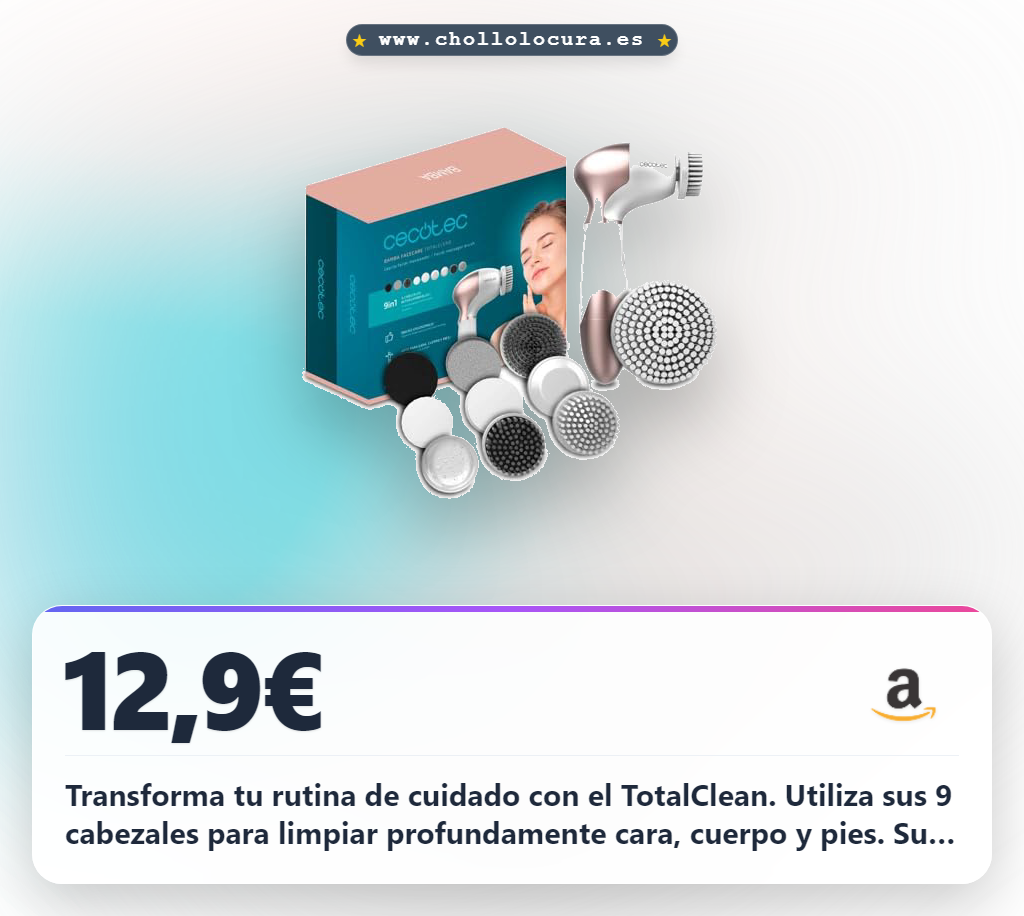 Aprovecha el Cepillo Limpiador Facial Cecotec TotalClean 9 Cabezales 360º para cara y cuerpo al mejor precio