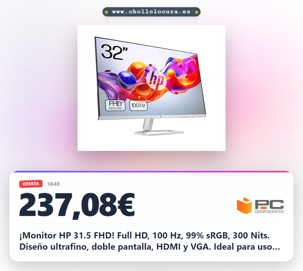 HP 532sf- Monitor de 31.5" FHD (1920x1080, VA, 100 Hz, 7ms, 99% sRGB, 300 Nits, contraste 3000:1) Negro con Soporte Plateado