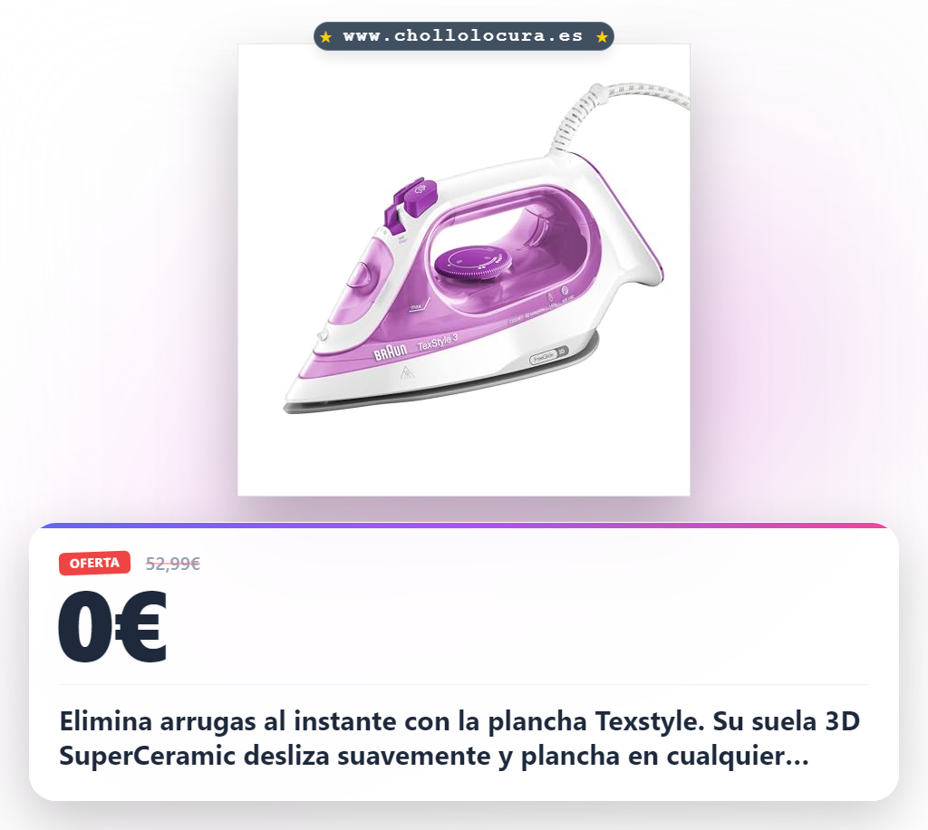 Aprovecha la plancha vapor Texstyle 2300W con suela 3D SuperCeramic y vapor rápido en oferta