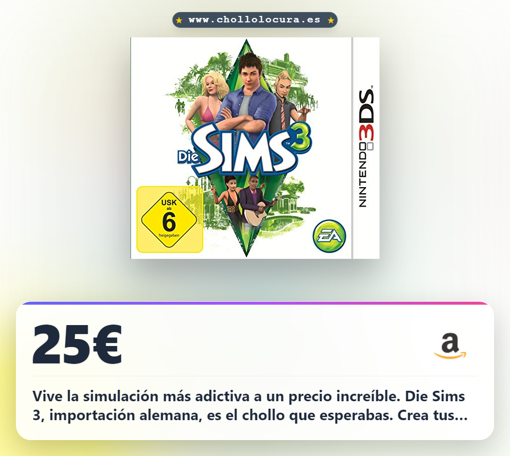 Vive la simulación más adictiva a un precio increíble. Die Sims 3, importación alemana, es el chollo que esperabas. Crea tus vidas hoy mismo.