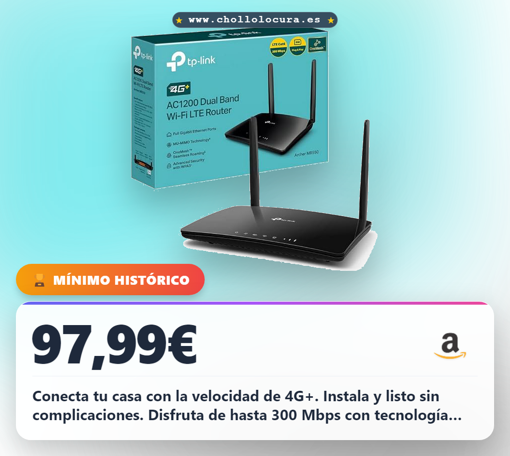 Aprovecha el router 4G+ TP-Link Archer MR550 con Wi-Fi AC1200 y tecnología OneMesh en oferta histórica