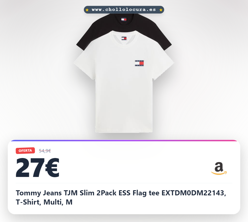 Tommy Jeans TJM Slim 2Pack ESS Flag tee EXTDM0DM22143, T-Shirt, Multi, M