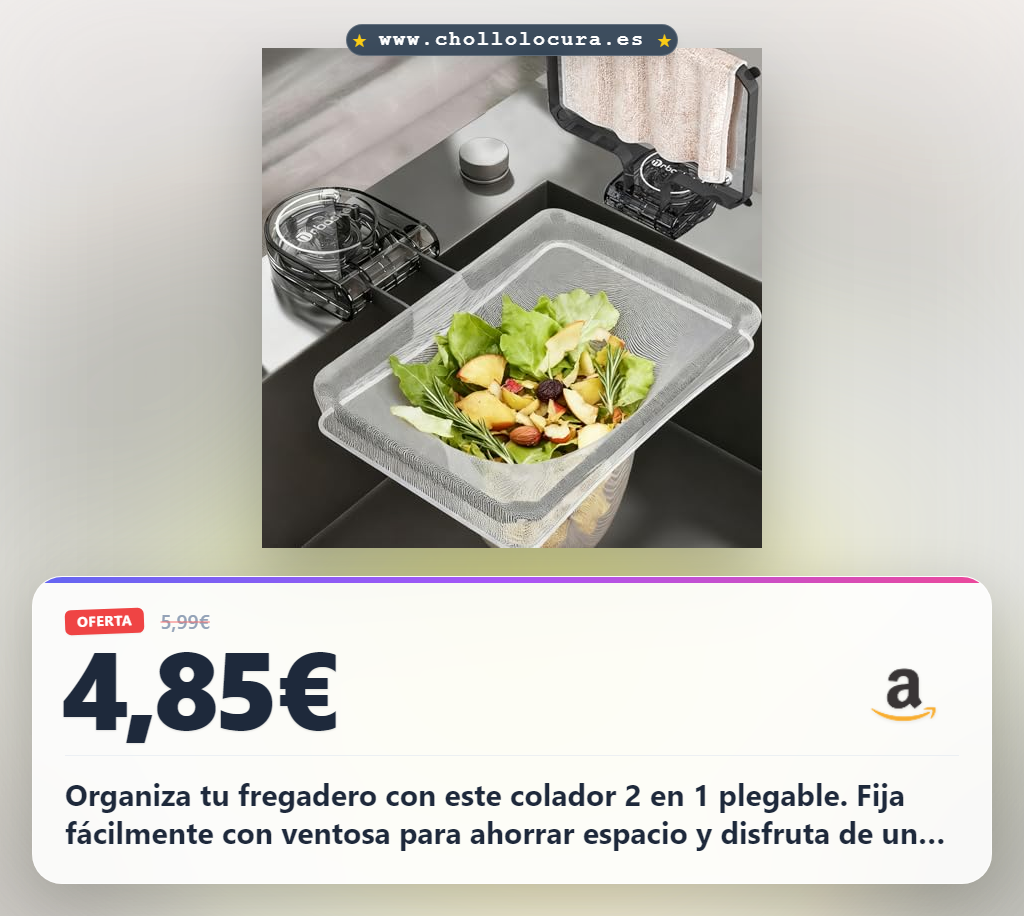 Consigue el colador Jukibole plegable 2 en 1 con ventosa y soporte para bayetas al mejor precio del año en oferta histórica