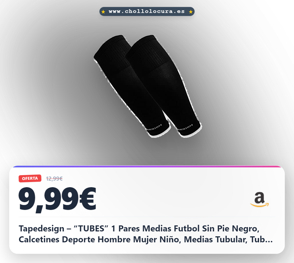 Tapedesign – “TUBES” 1 Pares Medias Futbol Sin Pie Negro, Calcetines Deporte Hombre Mujer Niño, Medias Tubular, Tube Socks, Soccer Shin Guard Sleeves