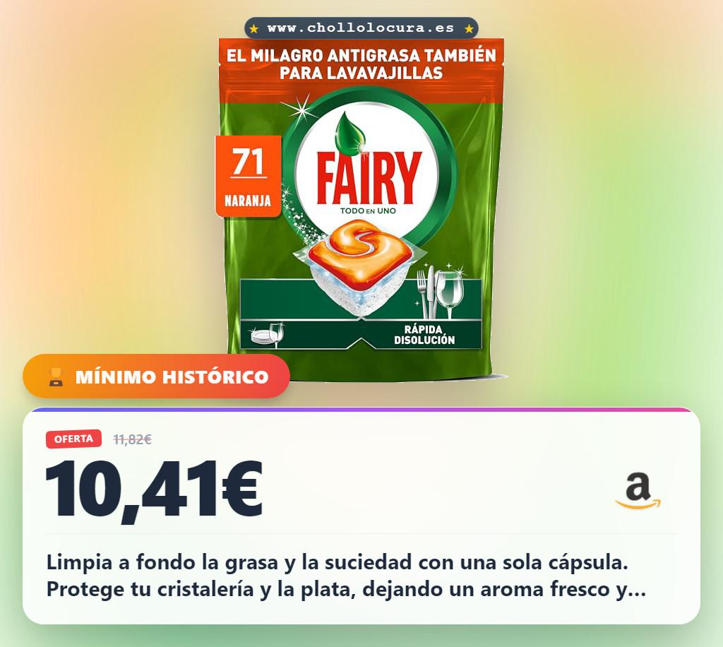 Aprovecha las cápsulas Fairy Original TodoEn1 para una limpieza profunda y un aroma fresco al mejor precio