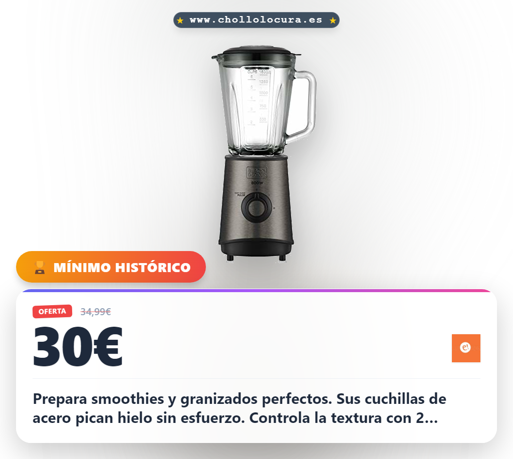 Logra la Batidora Black+Decker de 800W: Pica hielo y haz smoothies perfectos en oferta histórica