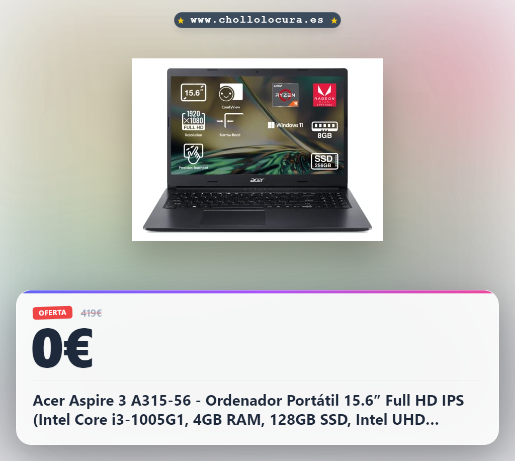 Acer Aspire 3 A315-56 - Ordenador Portátil 15.6” Full HD IPS (Intel Core i3-1005G1, 4GB RAM, 128GB SSD, Intel UHD Graphics, Sin SO) Color Negro - Teclado QWERTY Español