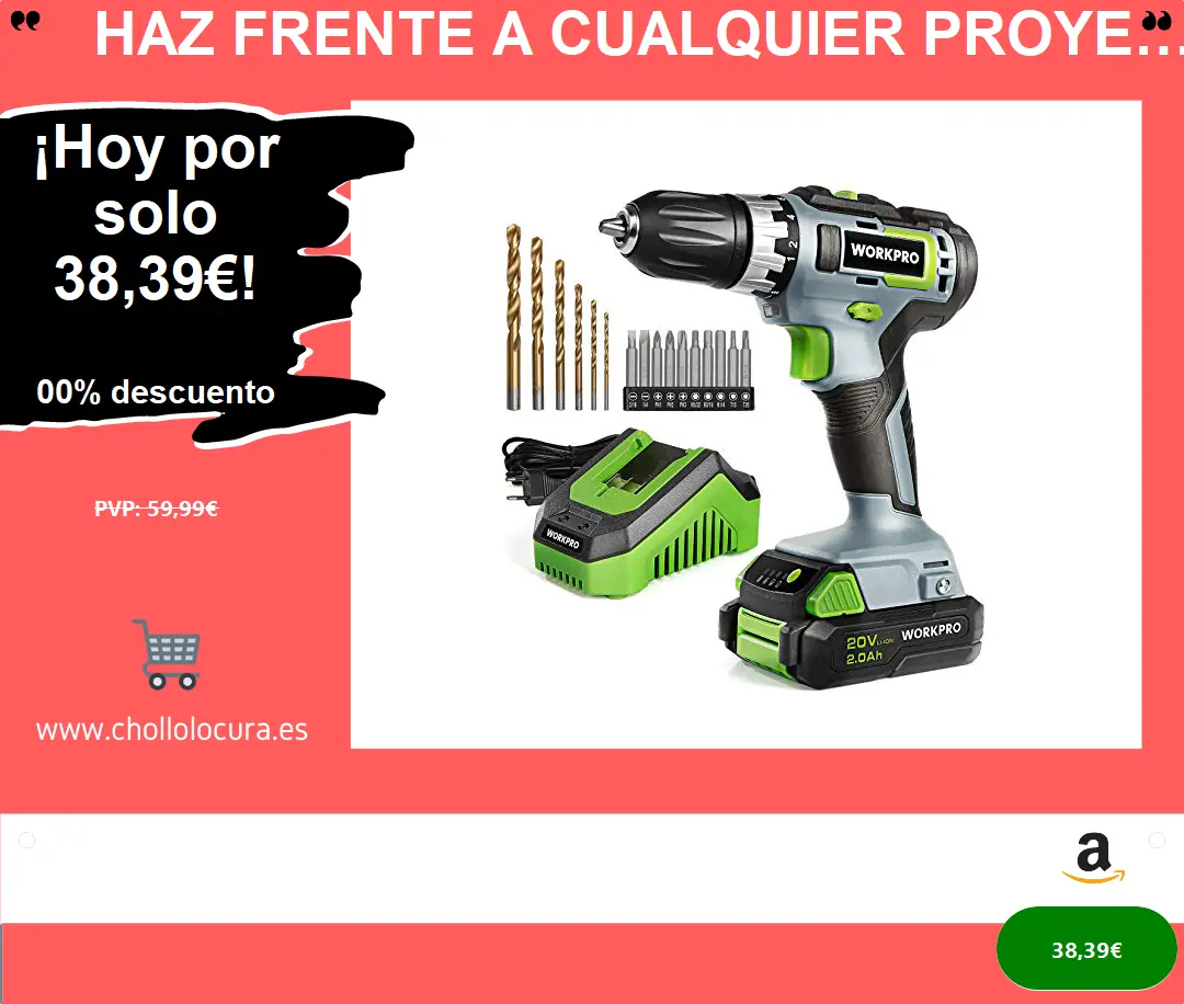 Haz frente a cualquier proyecto con el taladro atornillador a batería WORKPRO de 20 V