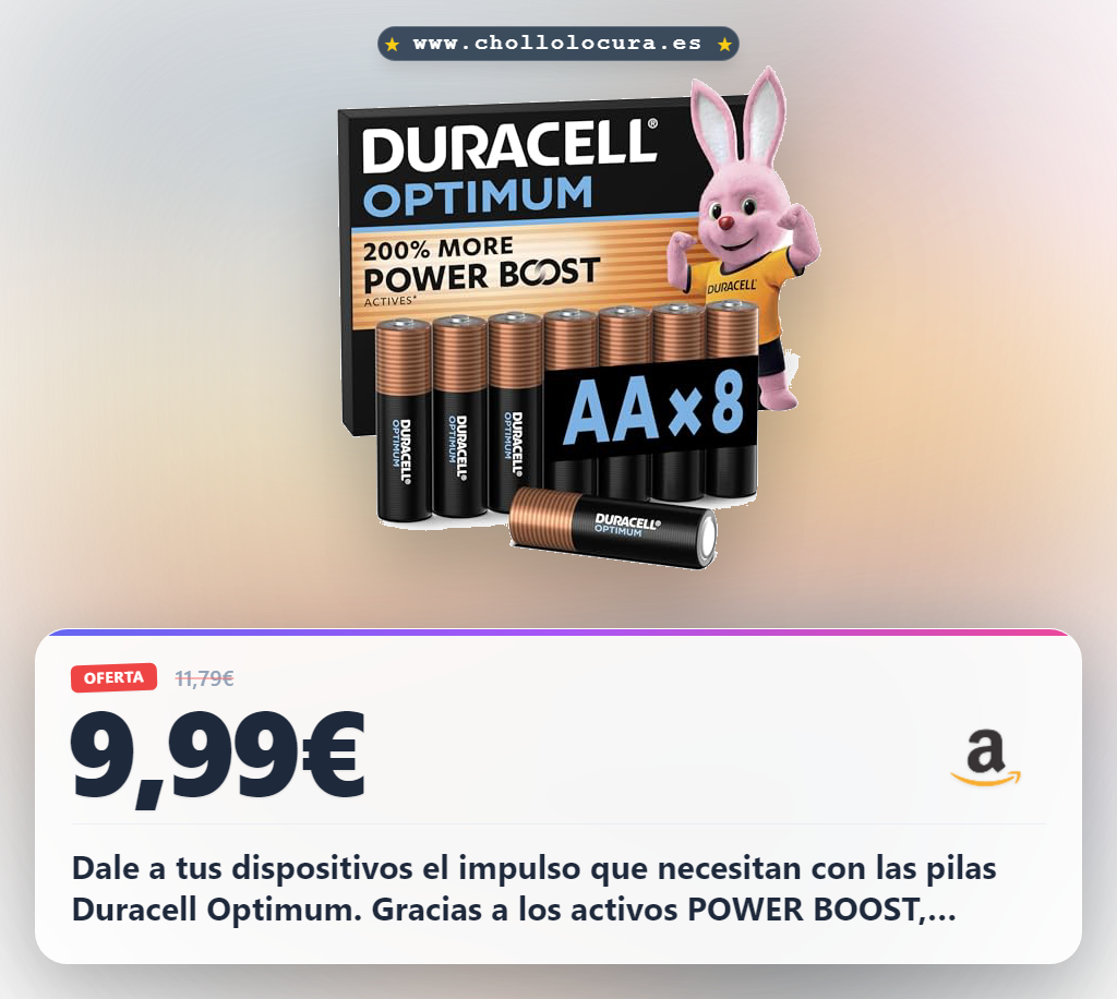 Aprovecha las pilas Duracell Optimum AA con 200% más potencia POWER BOOST y envase 100% reciclable