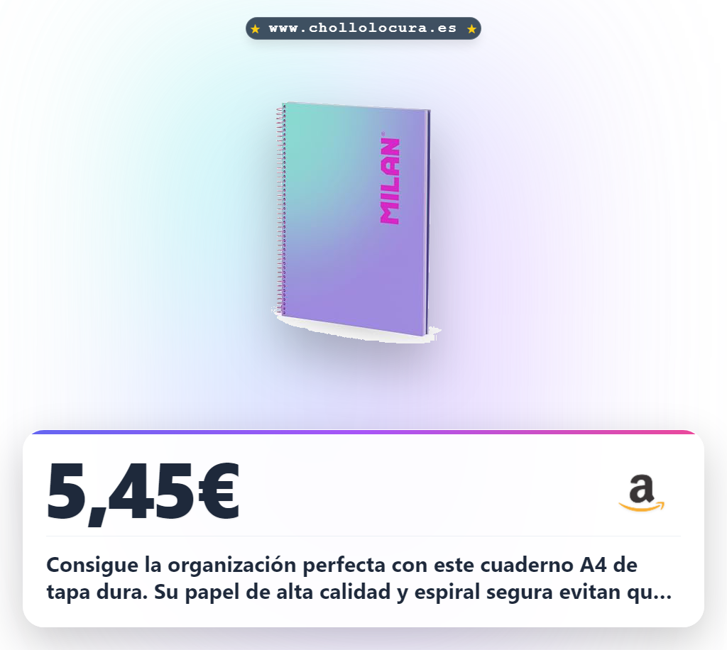 Consigue la organización perfecta con este cuaderno A4 de tapa dura. Su papel de alta calidad y espiral segura evitan que se enganche. Diseñado en la colección Sunset lila, es ideal para tus apuntes y proyectos.