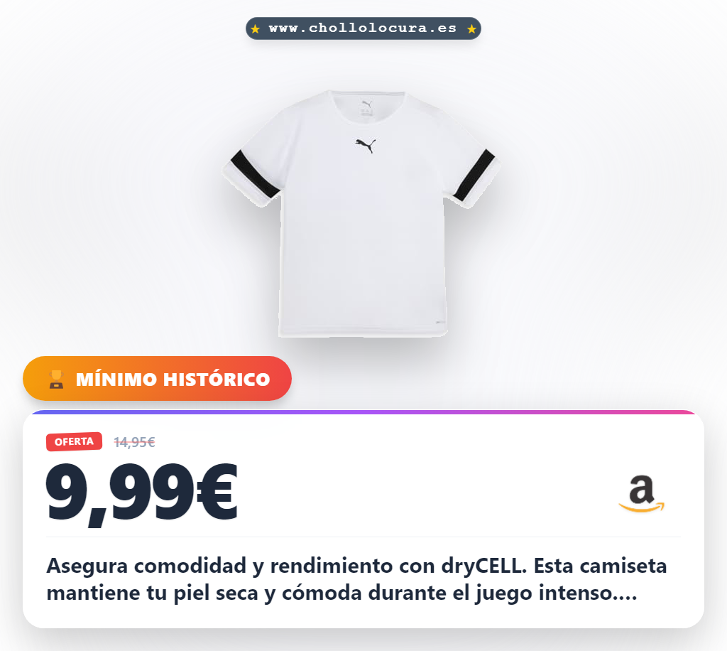 Aprovecha este Jersey Puma Team Rise Jr blanco y negro con tecnología dryCELL al mejor precio de oferta
