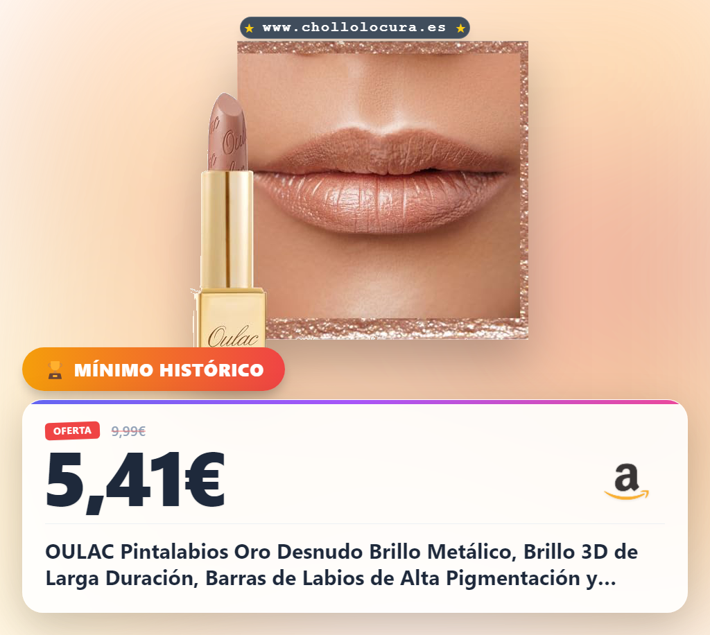 Consigue los Pintalabios OULAC Oro Desnudo con brillo metálico 3D. Larga duración, alta pigmentación y fórmula cremosa.
