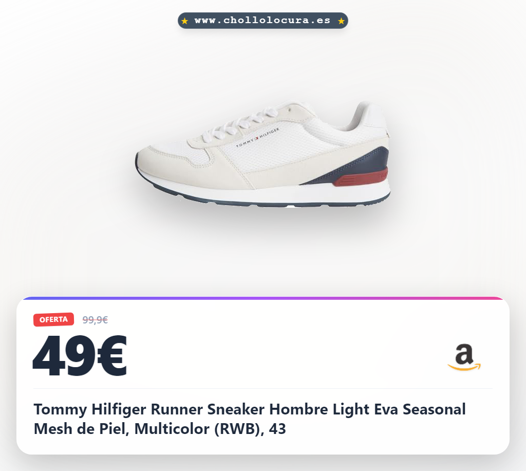 Tommy Hilfiger Runner Sneaker Hombre Light Eva Seasonal Mesh de Piel, Multicolor (RWB), 43