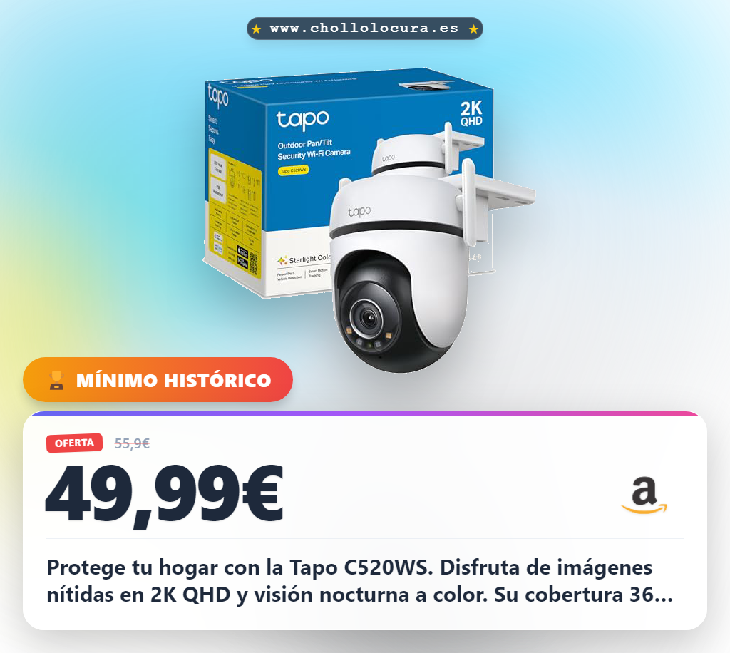 Aprovecha la seguridad total con la cámara Tapo C520WS 360º 2K QHD y visión nocturna Starlight en oferta histórica