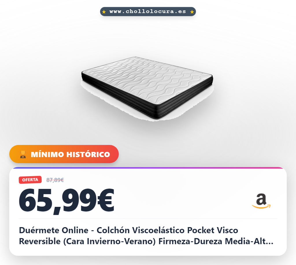 Duérmete Online - Colchón Viscoelástico Pocket Visco Reversible (Cara Invierno-Verano) Firmeza-Dureza Media-Alta, Grosor 13cm, Antiácaros, Antibacerias e Hipoalergénico, 90x200